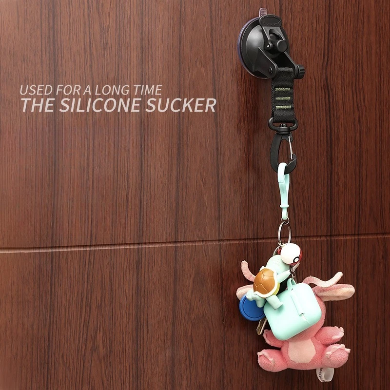 Strong Suction Cup Hooks Remove Reusable Portable Carabiner Hanger Keychain Organizer for Wall Bathroom Travel Outdoor Organizer