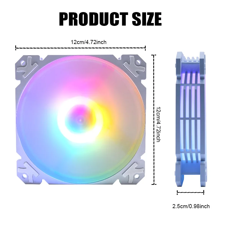 Wentylator komputerowy MANMU o wysokim przepływie powietrza, LED, RGB, 120 mm, do chłodzenia komputera PC