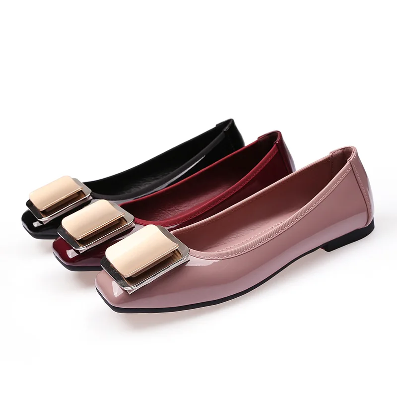 Women's Shoes Soft Bottom Loafers Flats Buckle Decorated Square Toe Flat Ballet Shoes Boat Shoes Luxury Designer Comfortable