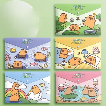 Kawaii Capivara PVC Documento Bag, Titular Para Arquivo A4, Gato Bonito Lápis Caso Animal, Bolsa de papelaria, Escritório e Material Escolar, 15 Pçs/lote