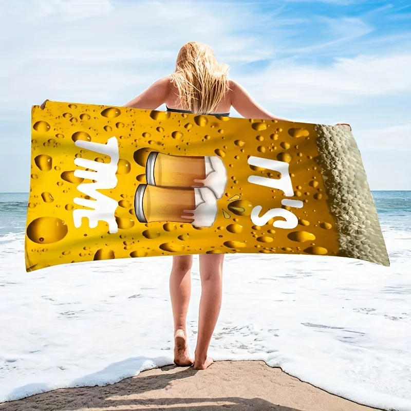 It's Time: Beer-themed Beach Towel Patterned Sunscreen And Windproof Suitable For Swimming Pool Camping Travel Blanket