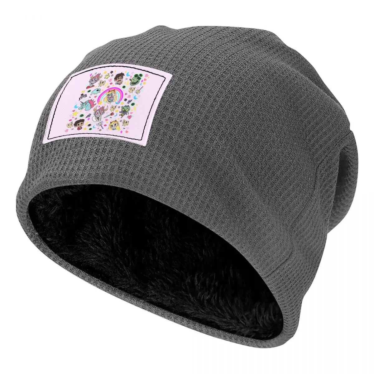 Star VS The Forces Of Evil Waffle Knit Fleece Lined Beanie with PU Leather Patch Unisex Warm Winter Soft Cap