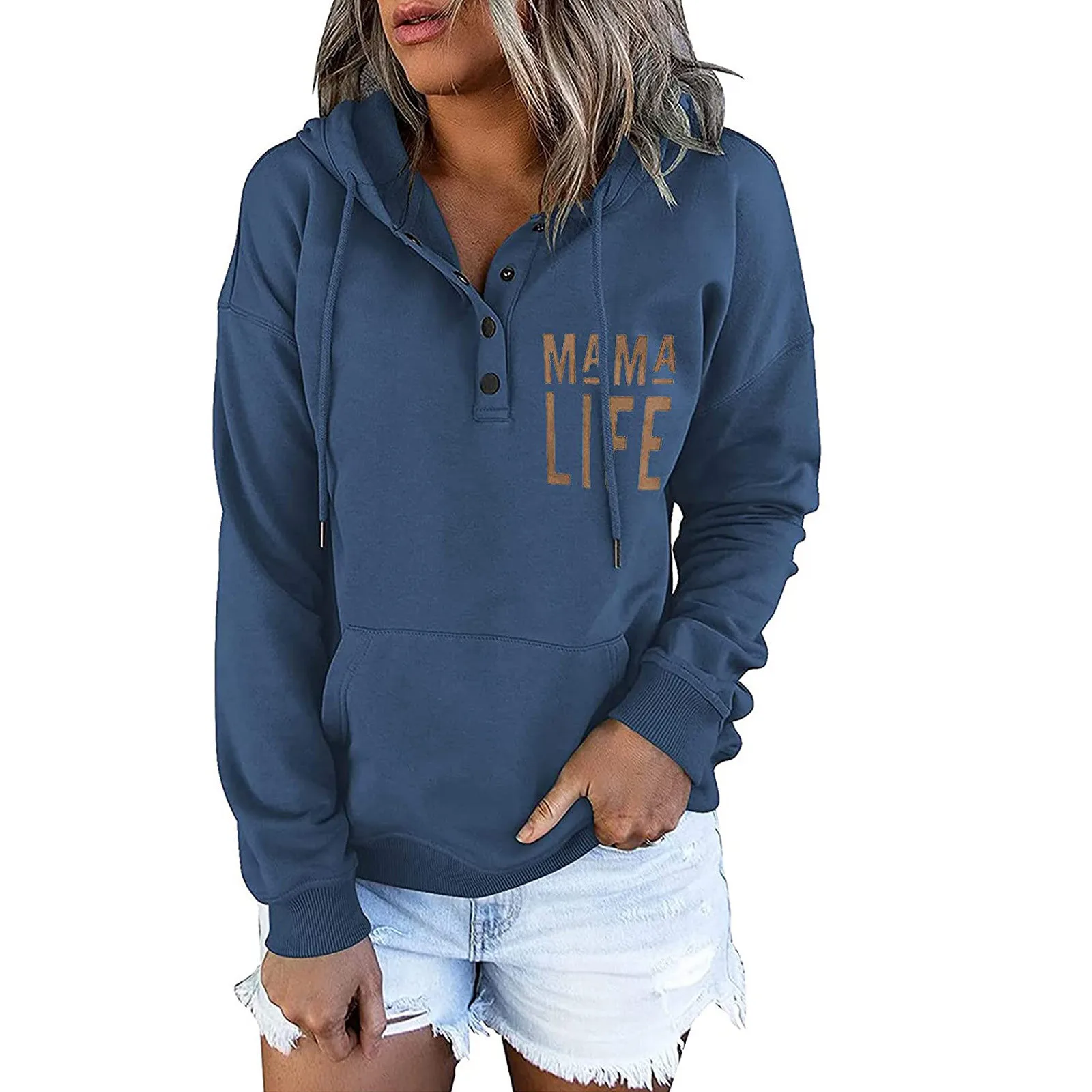 

New Hooded Sweater Women's Letter Printing Design Hoodies Casual Button Down Long Sleeve Pocket Sweatshirts 2023 Autumn New