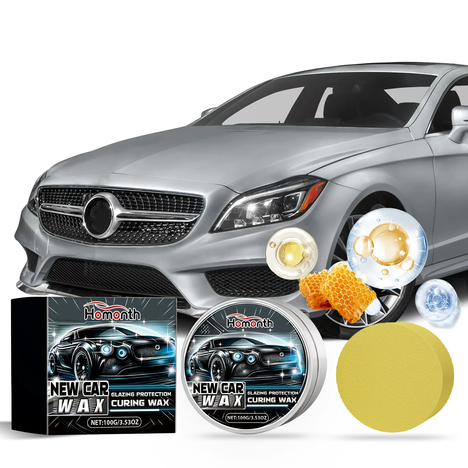 Homonth Glazing Protection Curing Wax 100g Professional Car Vehicles & Deep Scratches Repair Polishing Wax Paste Kit With Sponge