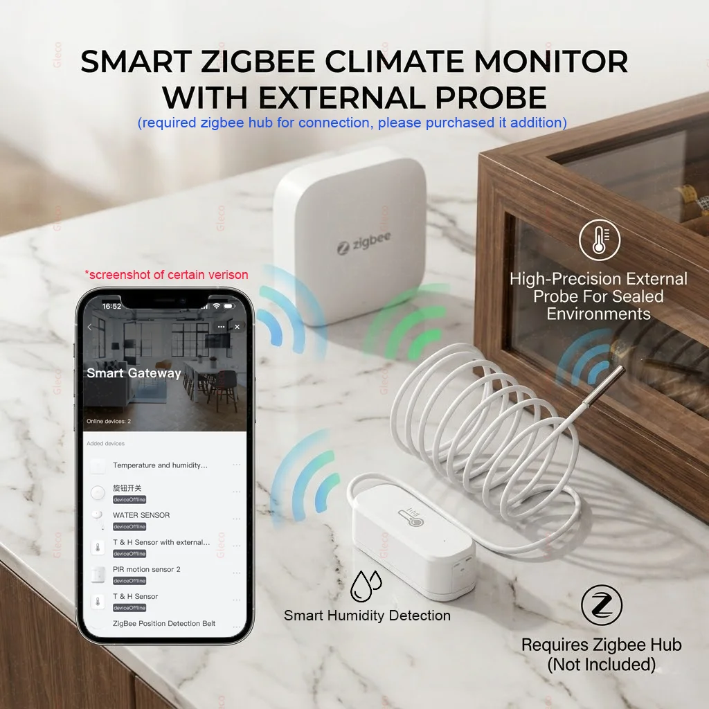 Zigbee Smart Thermometer Hygrometer With Probe Detect Fridge Freezer Liquid Temperature Sensor For 2MQTT TUYA Smart Life Gateway