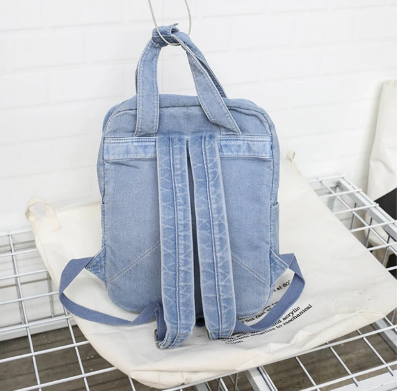 Personalized Name Handheld Denim Bag Student Denim Backpack Fashion Casual Student Gift Computer Backpack