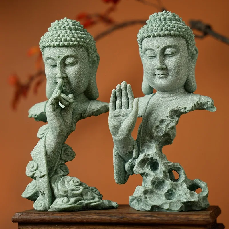 

Creative Buddha Statue Desktop Decoration Desktop Landscape Decoration Home Zen Statue Green Sandstone Living Room Decoration