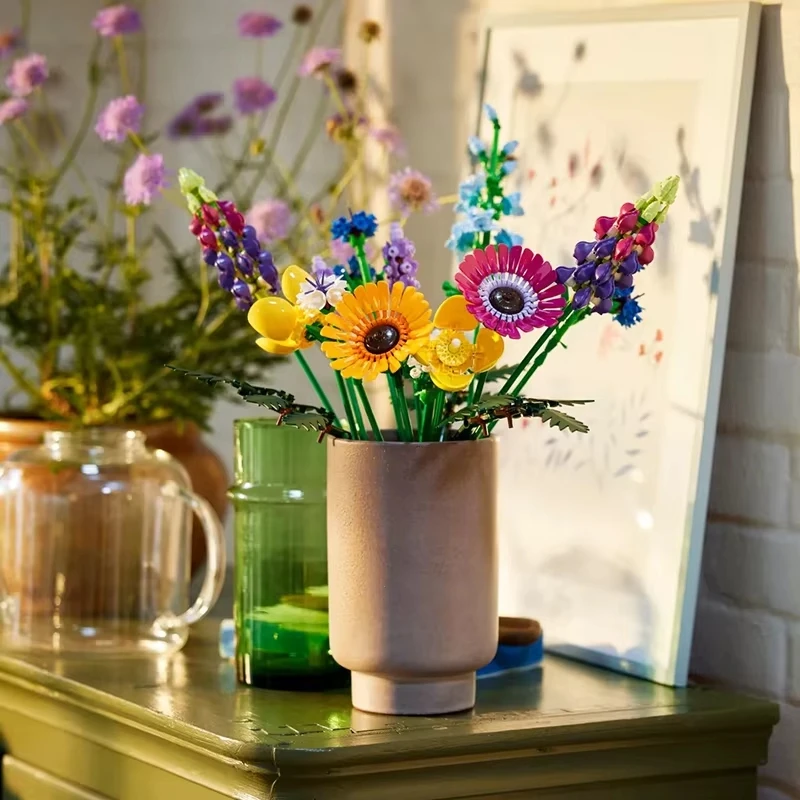 

Romantic Wildflower Bouquet Flower Diy Building Blocks Sets 3d Eternal Artificial Rose Orchid Wildflower Potted Plant Decor