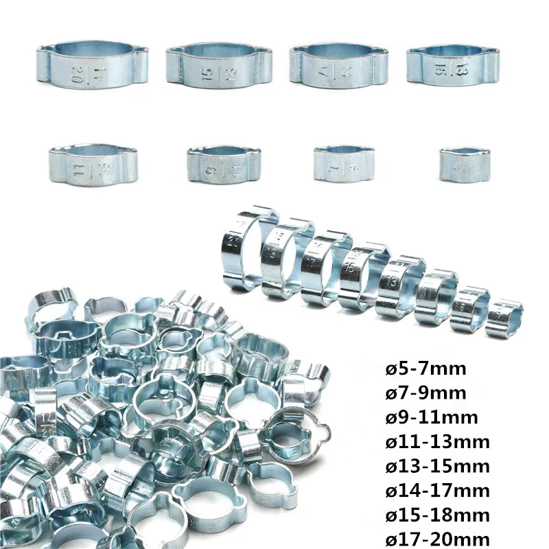 20pcs Double Ears Hose Clamps 5-20mm Worm Drive Fuel Water Hose Pipe Clamps Clips Hose Fuel Clamps Rings