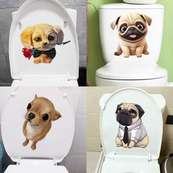 Cute Chihuahua Pug Dog Cartoon Waterproof Toilet Stickers Funny Bathroom Toilet Decoration Wall Stickers