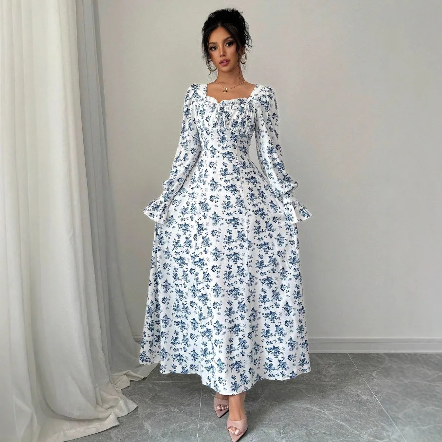 

Bohemian Floral Print Long Sleeve Maxi Dress Casual Beach Vacation Spring Summer Wear for Women