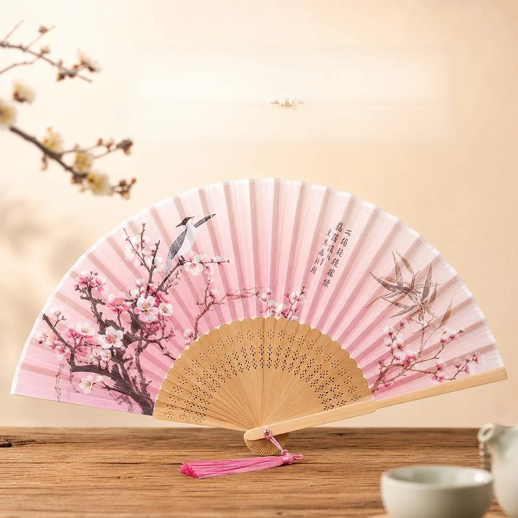 

Portable Chinese Traditional Dance Fan Water-Mark Painting Children Summer Small Fan Handmade Bamboo Bone Silk Surface
