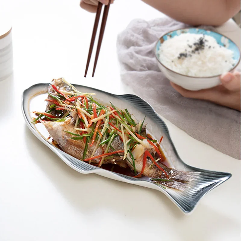 Fish Shaped Ceramic Plate Tableware Snack Storage Dinner Plates Party Gatherings Dinnerware