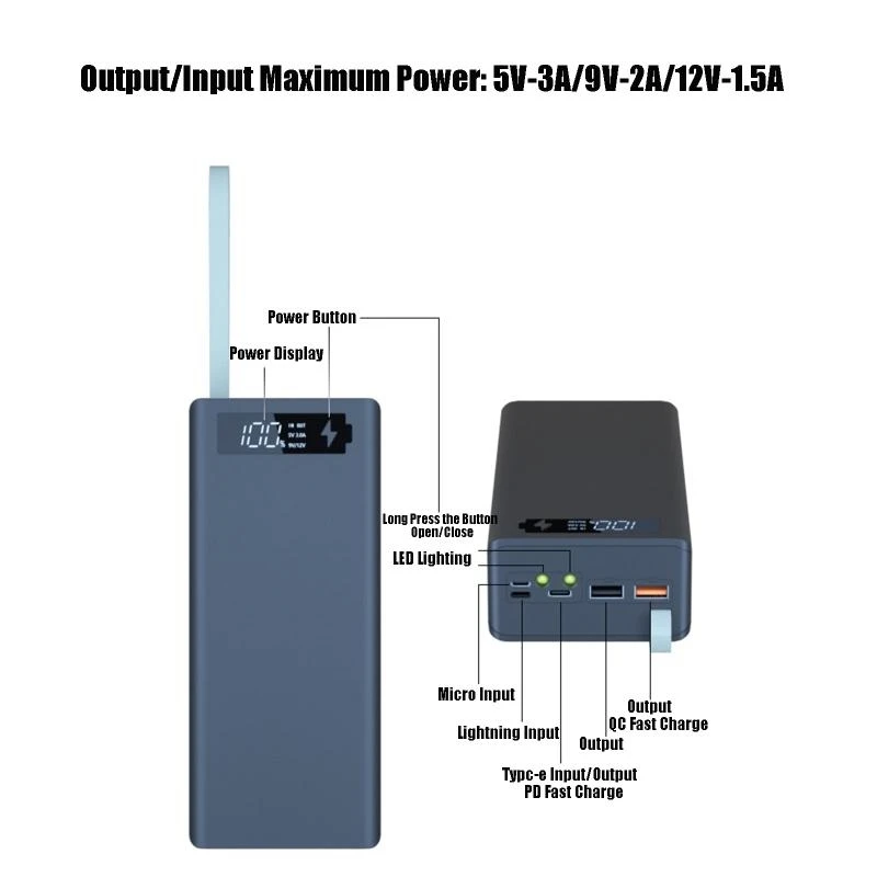 18650 Battery Box USB Mobile Holder C16PD Version Battery Power for Shell Box with Lighting