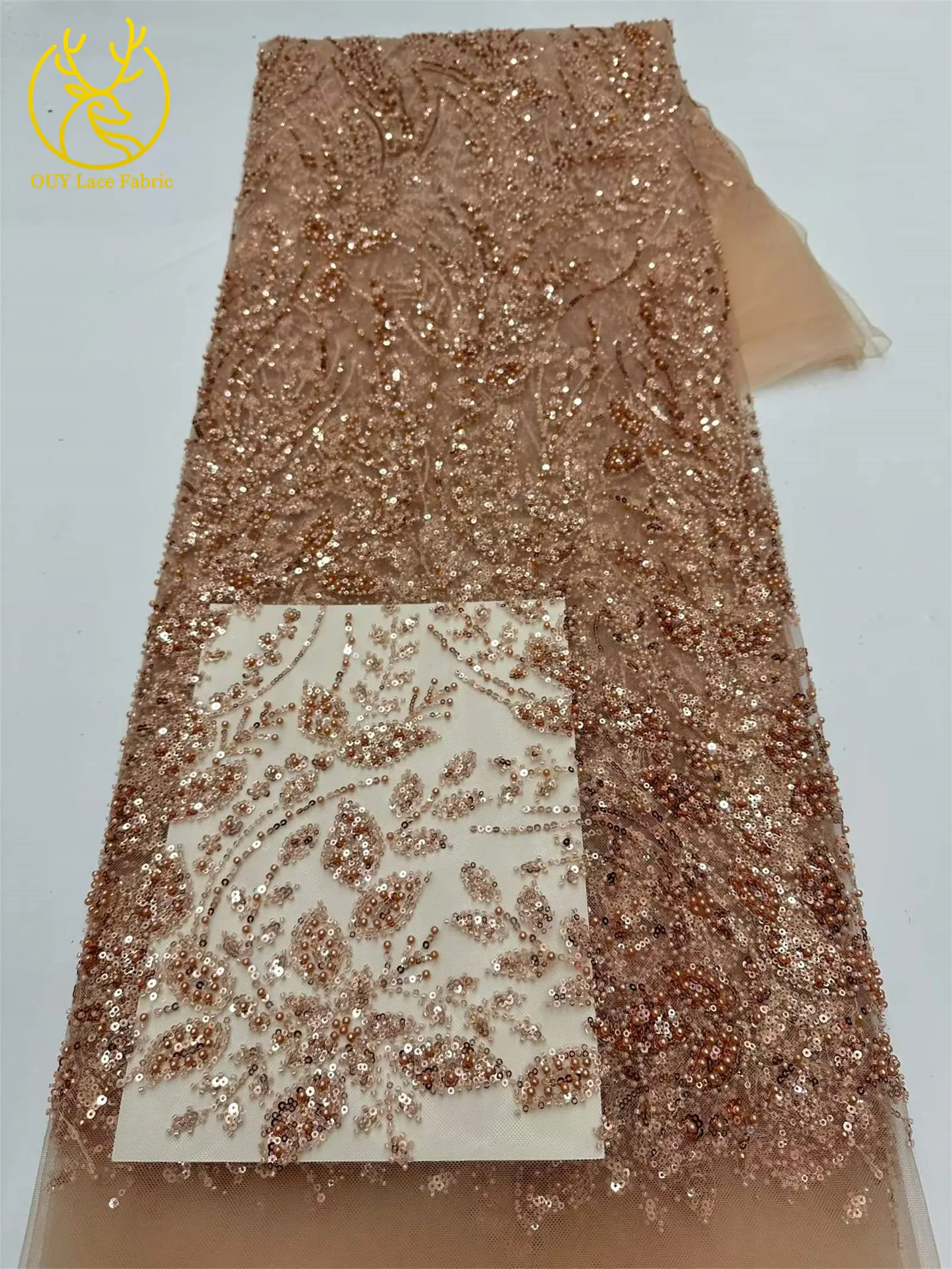5 Yards grüner afrikanischer Spitzenstoff, hochwertige französische Pailletten, Perlenstickerei, Tüllspitze für nigerianische Frauen, Abendkleid – Detail 23