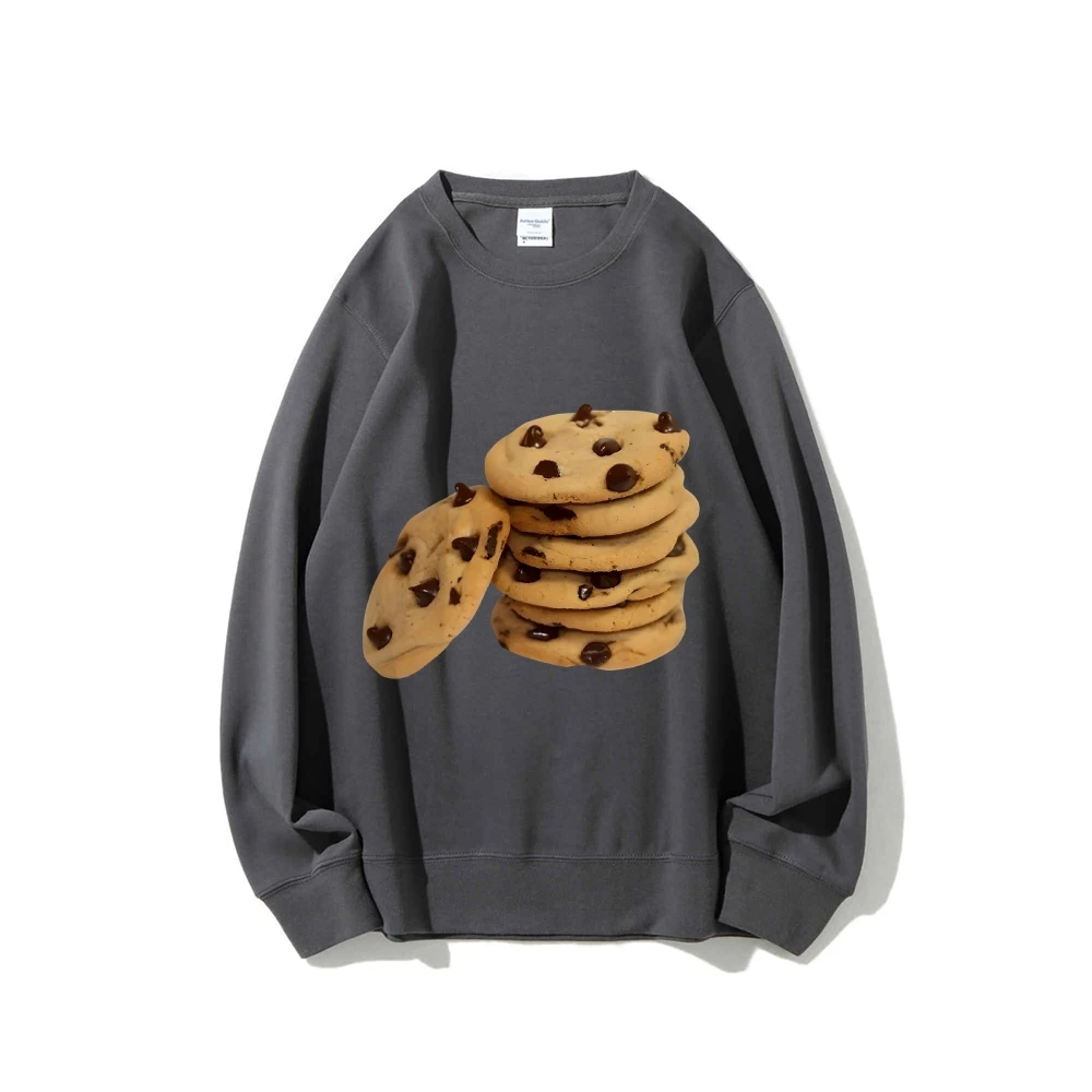 Sweat-shirt graphique Y2K, pile de pépites de chocolat imprimées, tissu doux savoureux et réconfortant pour un look décontracté aux dents sucrées