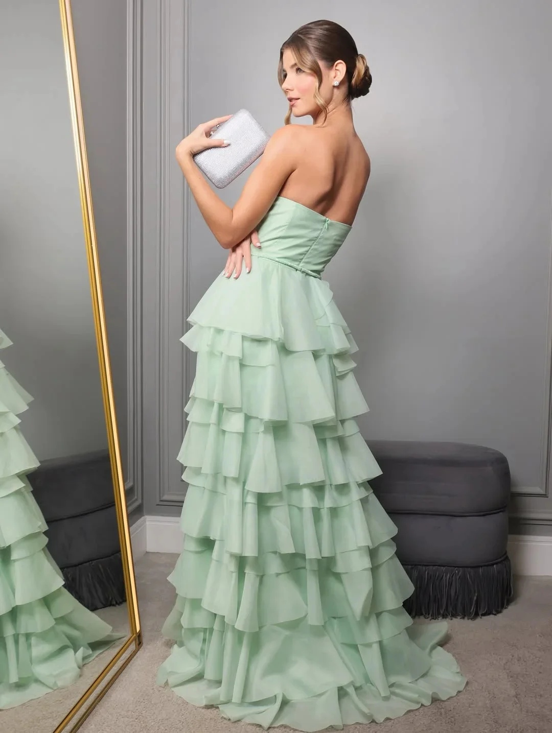 ミントグリーンシックでエレガントなプロムドレス恋人ストラップレスティアードフリル卒業ドレスカスタマイズされた特別な日のドレス 2025