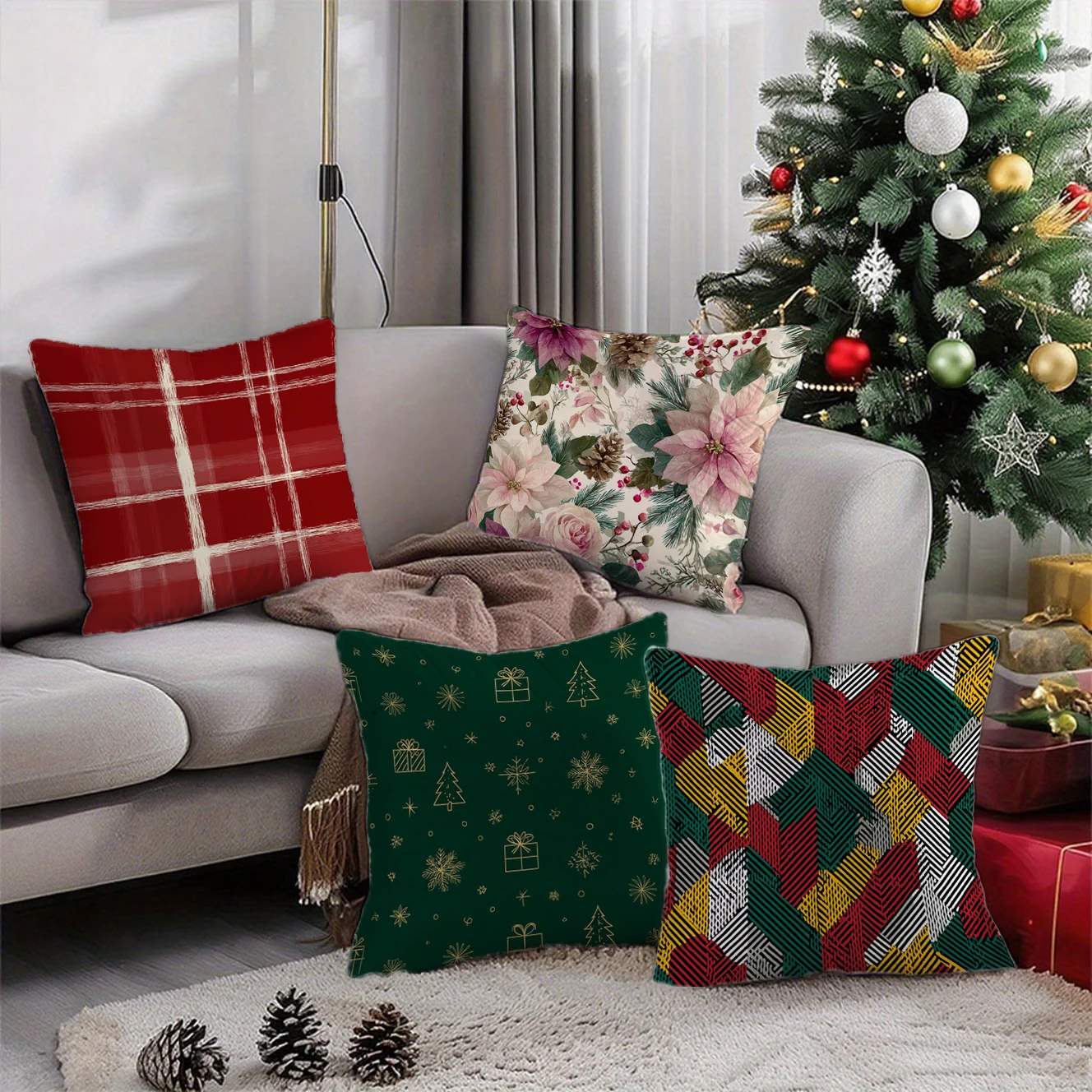 Christmas Vintage Throw Pillow Covers attern Cushion Cover Suitable for Sofa Bedroom Car Pillow Cover