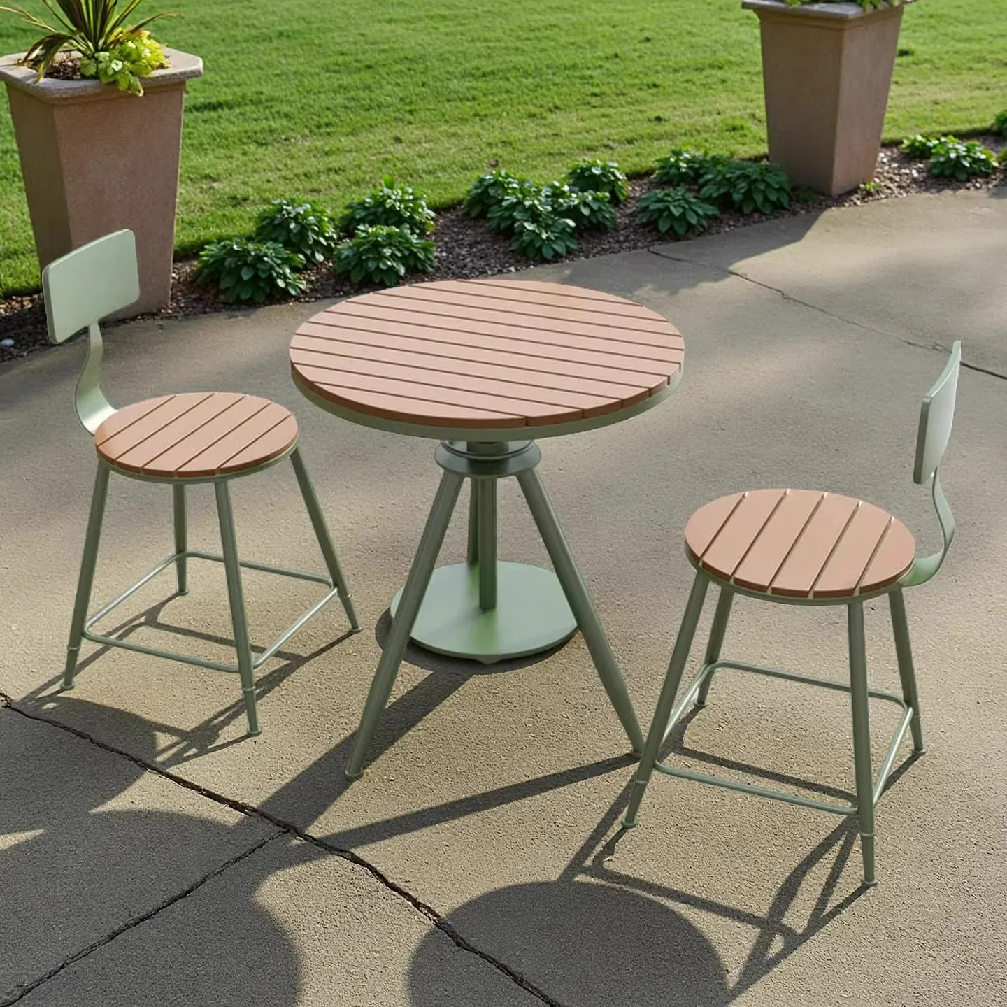 &Modern Iron Frame Outdoor Dining Table and Chairs Set Waterproof & Sun-Proof Adjustable for Milk Tea Shops and Balconies