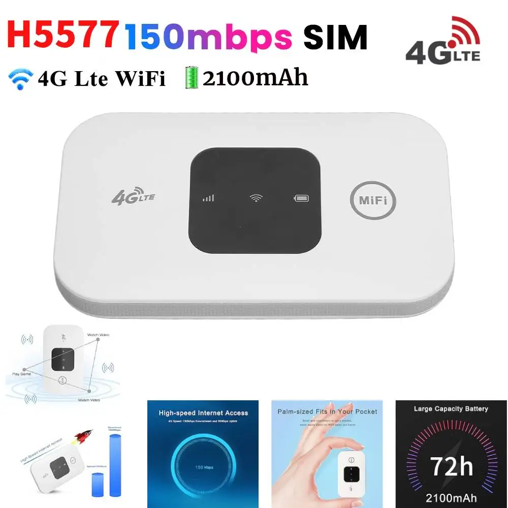 

H5577 Mobile Hotspot Portable Wireless Modem 150Mbps 4G Wireless Router 2100mAh Broadband with SIM Card Slot Wide Coverage