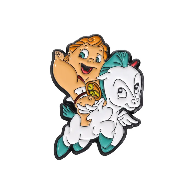 Creative Baby Cartoon Hercules Animated Brooch Cute Little White Horse Alloy Painted Badge Accessories Pins for Backpacks Pines