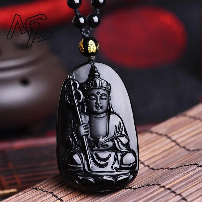 

Natural Black Obsidian Tibetans King Pendant Beads Necklace Fashion Charm Jewellery Carved Pixiu Amulet Gifts for Women Men