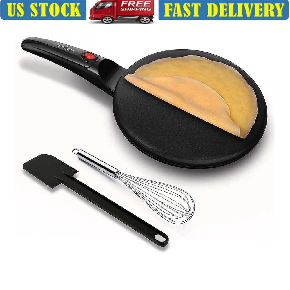 

8 Inch Electric Nonstick Griddle Crepe Maker Hot Plate Cooktop with Automatic Temperature Control Cool Touch Handle Food Bowl
