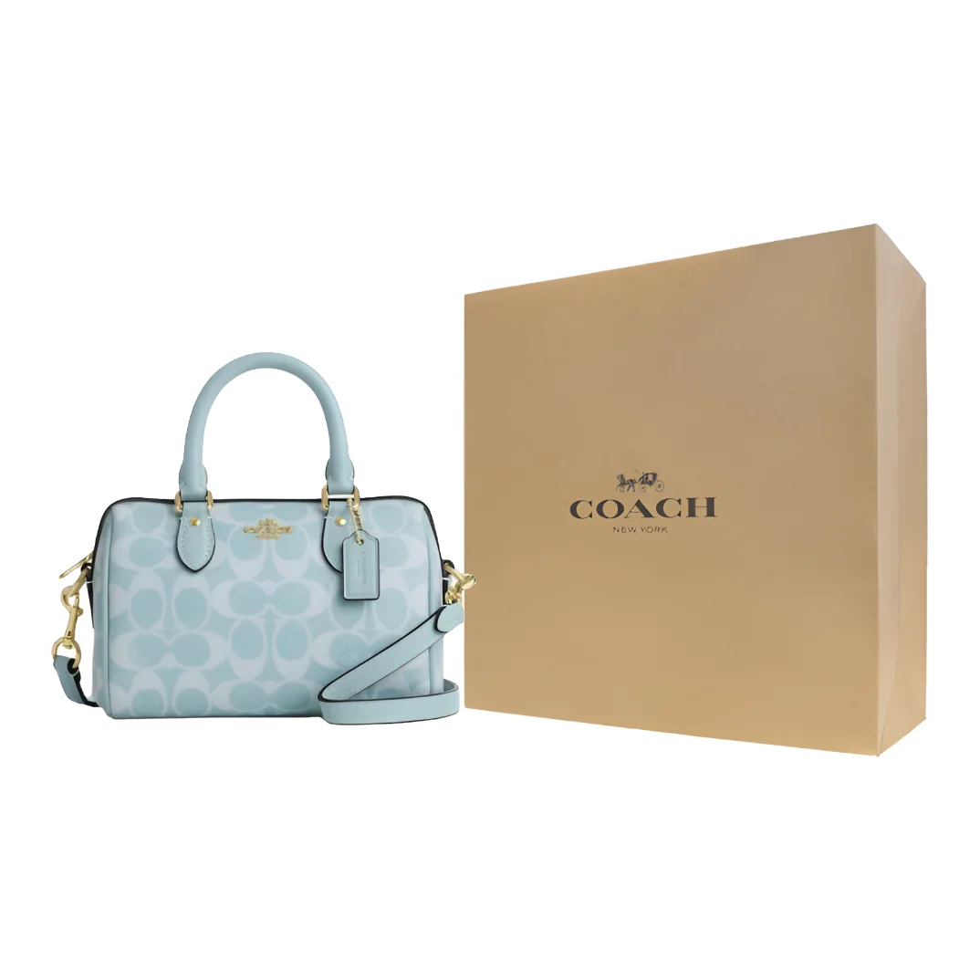 Afbeelding 3: COACH gecoat canvas met glad leer handtas klein dames lichtblauw CEY63-IMXUM