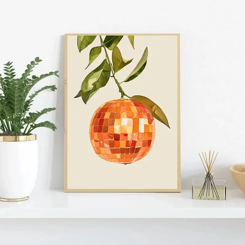 Multiple sizes 1pc frameless Canvas Painting Retro Orange Citrus Fruit Disco Mirror Ball Poster Print Canvas Painting Wall Art P