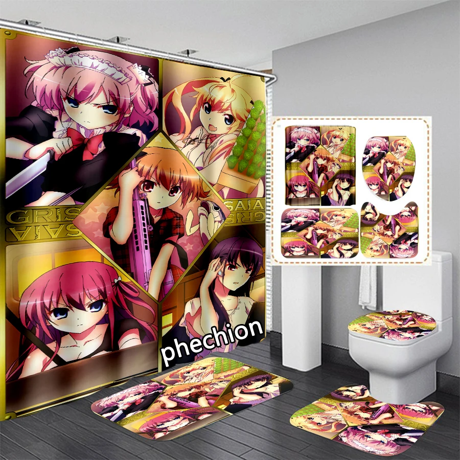 phechion New The Eden of Grisaia 3D Print Shower Curtain Waterproof Bathroom Curtain Anti-slip Bath Mat Set Toilet Rugs VR308