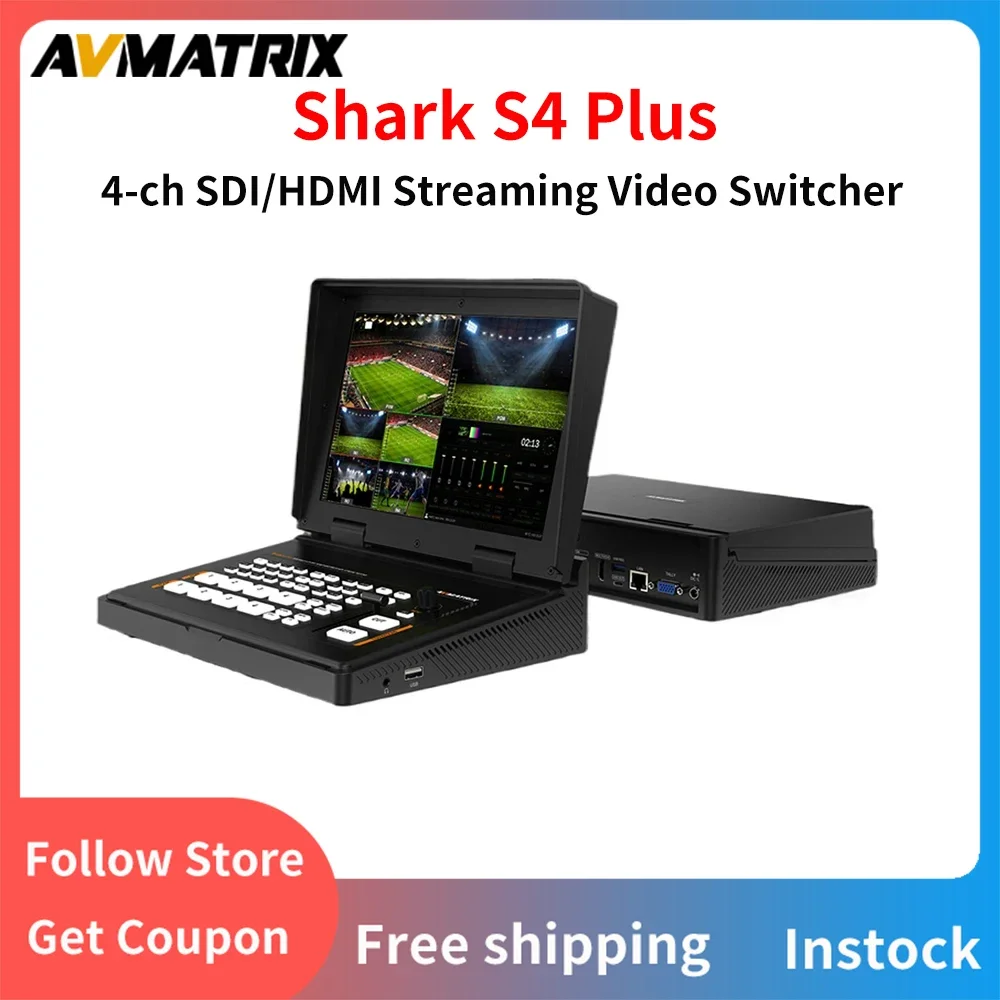 Avmatrix SHARKS4 Plus 4CH SDI Inputs Multi-Format Streaming Video Switcher With 10.1 inch FDS IPS Screen,Audio Mixer