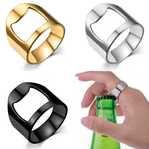 Men Women Premium Stainless Steel Bottle Opener Party Ring Titanium Rings Gold Silver Plated Black Kpop Hip Hop Fashion Jewelry