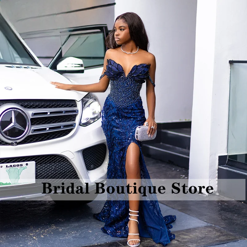 Exquisite Sequin Prom Dresses 2025 Side Slit Mermaid Banquet Party Wedding Gowns Customized for Black Woman vestidos de festa