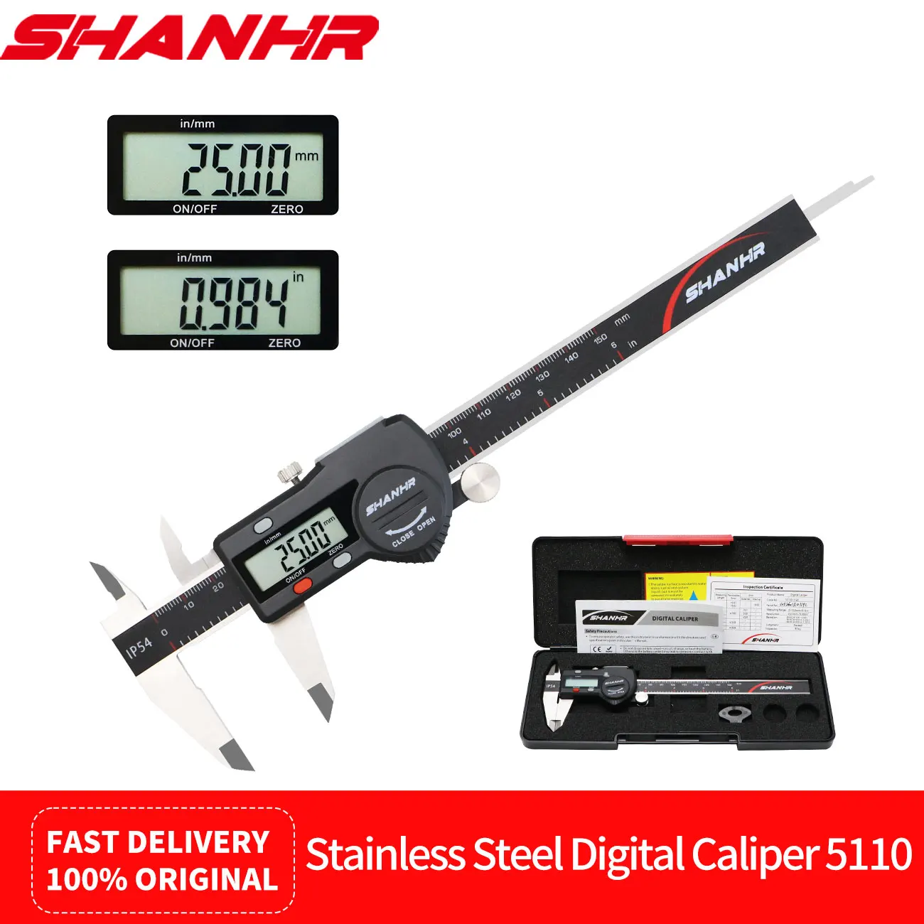 SHANHR 150/200/300 mm Cyfrowa Elektroniczna Suwmiarka IP54 Cyfrowa Suwmiarka Noniuszowa Suwmiarka Cyfrowa Suwmiarki ze Stali Nierdzewnej