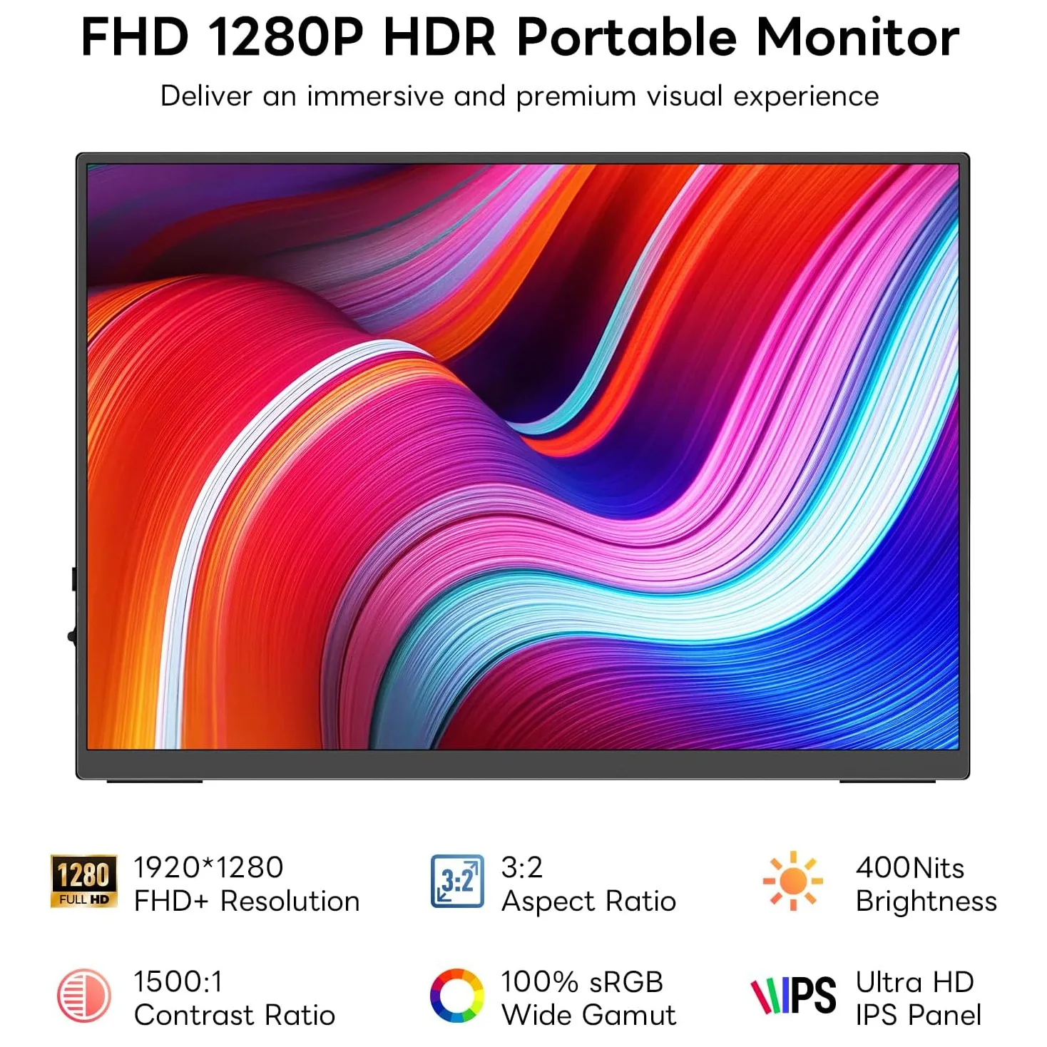 10.5 Inch Portable Monitor FHD 1920×1280 IPS 100%sRGB 3:2 Ultra Slim Portable Display for Laptop PC PS Mac and Game Consoles