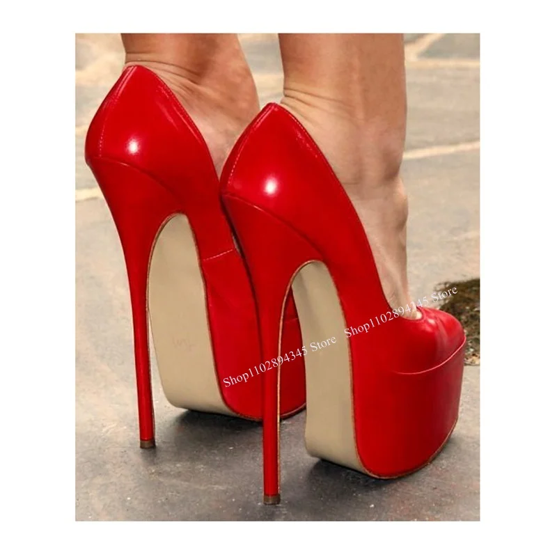 

Red Slip On Patent Leather Pumps Thin High Heel Platform Shallow Fashion Sexy Novel Western Summer Woman Shoes Zapatillas Mujer