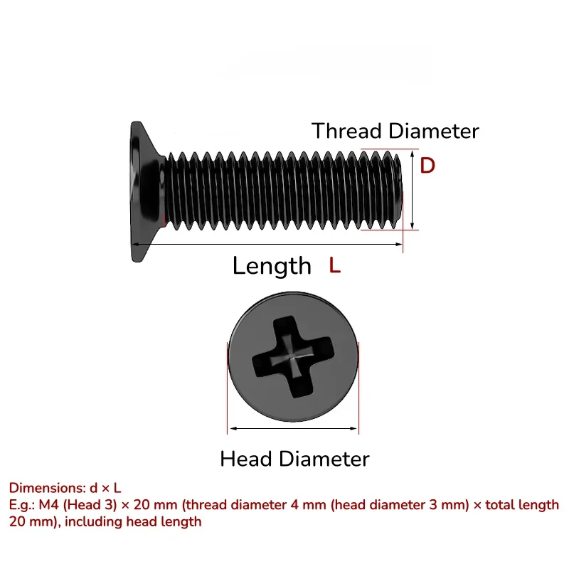 M2 M2.5 M3 M4 M5 M6 Black 304 Stainless Steel Small Head Cross Phillips Flat Countersunk Head Screw