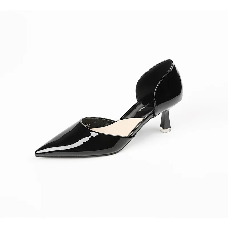 Women Black Patent Leather High Heels Pumps Women Fashion Trendy Slip on Thin Heeled Dress Shoes Woman Pointed Toe Party Shoes