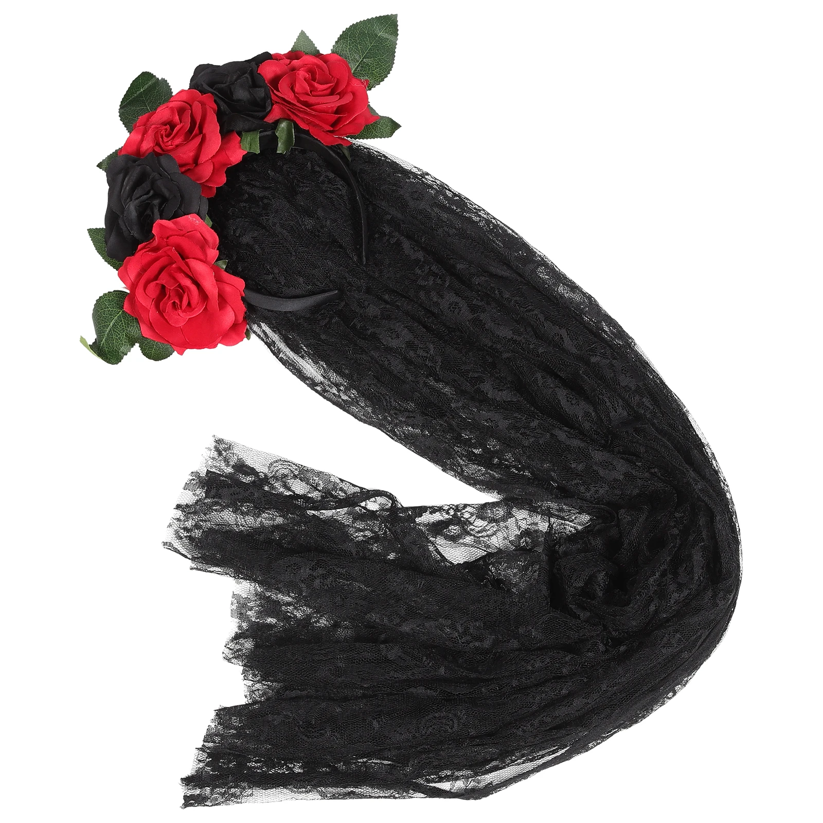

Halloween Gothic Flower Headband Veil Lifelike Rose Lace Wedding Cosplay Party Costume Hair Accessory Headband Veil