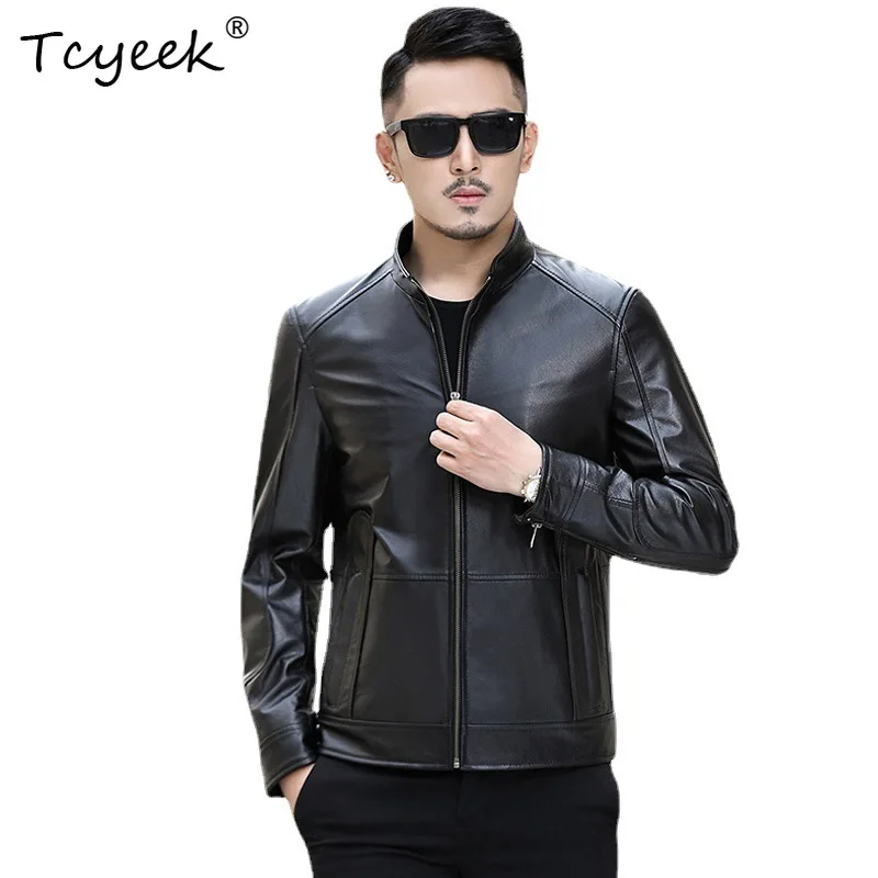 

Tcyeek Real Leather Jacket Men Autumn Clothes Top Layer Cowhide Coat Mens Motocycle Jackets Trendy Short Jaqueta De Couro 2026