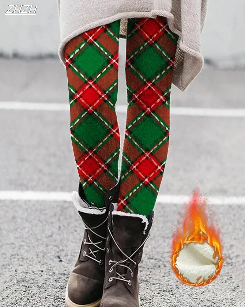 طماق المرأة طماق مريحة موضة الشارع الشهير الأساسية عالية الخصر السراويل عيد الميلاد الرسم ثلج الطباعة الصوف الحراري الدافئة #4