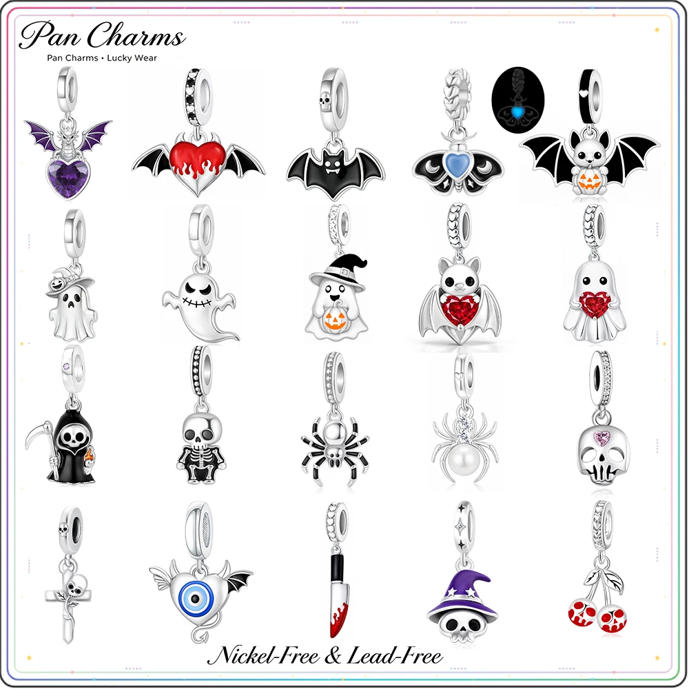 Pan Charms Skull Reaper Bat Ghost Pumpkin Pendant Charm Halloween Gothic Dark Style Bead Gift for Her Party Birthday Anniversary