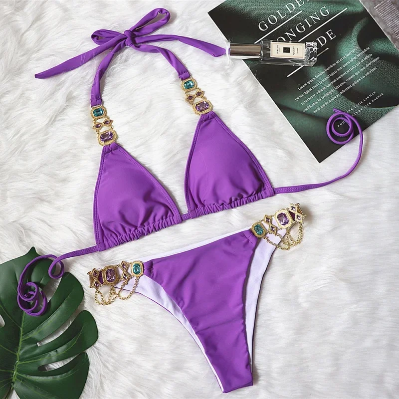 

Swimsuit Crystal Chain Two-Piece Swimsuit Tie Sexy Bikini In Stock