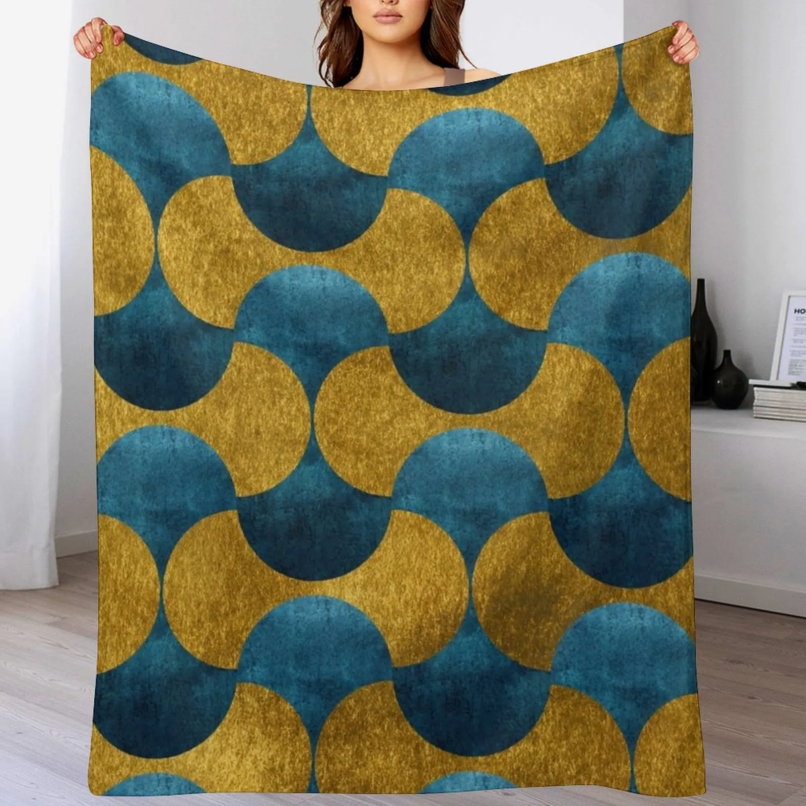 Dubai Nights Gold and Teal Pattern Throw Blanket Shaggy Luxury Brand christmas gifts Bed linens Blankets