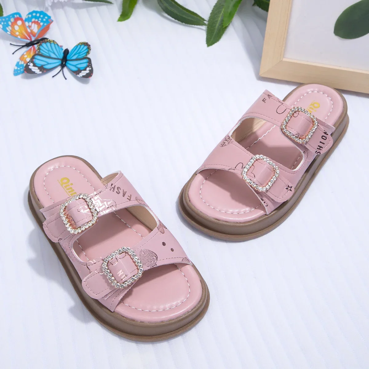 Baby Zomer Ademend En Comfortabel Kristal Schattige Print Sandalen Kinderen Cartoon Slippers Mode Ronde Neus Rubber Casual