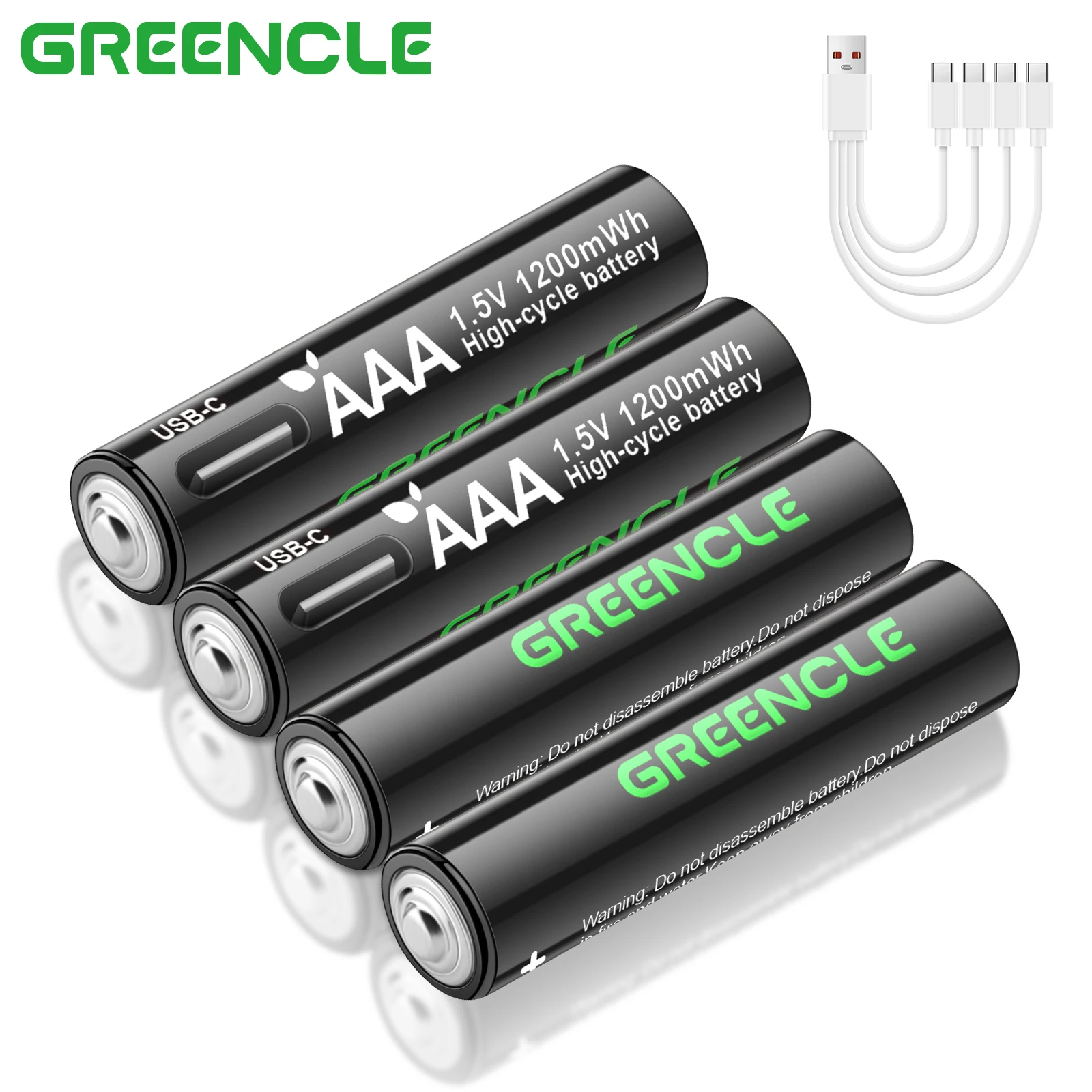 Greencle AAA 1.5V Lithium Batteries 1200mWh USB Battery High-clycle Li-ion AAA Rechargeable Batteries Remote Control Mouse Toys