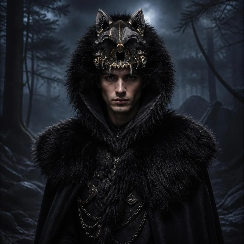 Furry Wolf Skull Hood Medieval Style Vintage Shoulder Cloak Headdress Viking Costume Halloween Headgear Stage Performance
