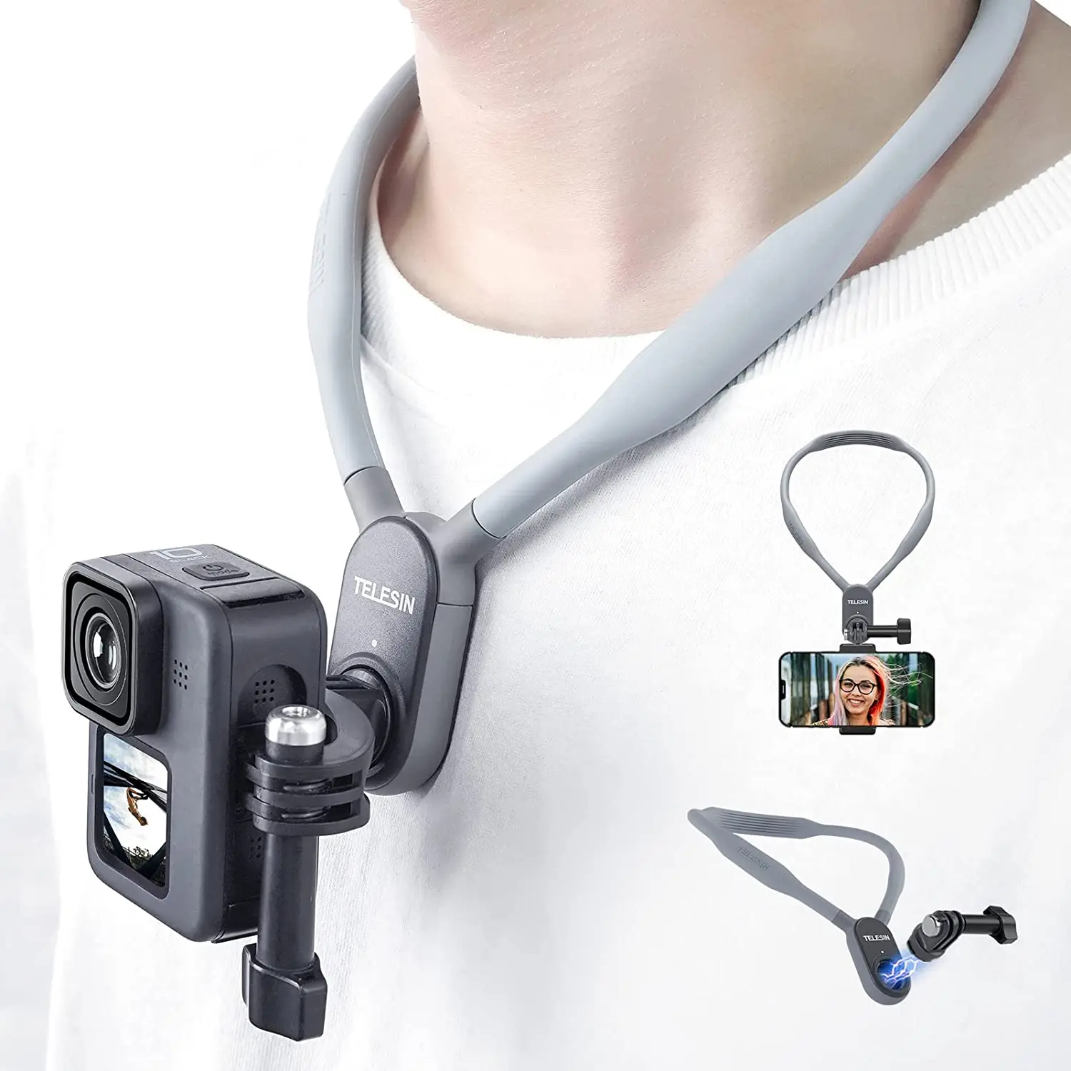 

TELESIN Magnetic Neck Selfie Holder Chest Shoulder Support Video Vlog For Go Pro Max Hero 13 12 11 Insta360 DJI Action 5Pro 4