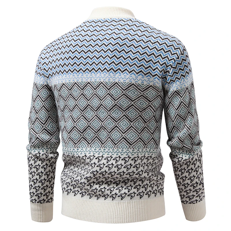 Suéteres para Hombre, jerséis cálidos con patrón geométrico de invierno, jerséis Vintage 2025, Jersey elástico ajustado para Hombre, suéter para Hombre, Tops de punto