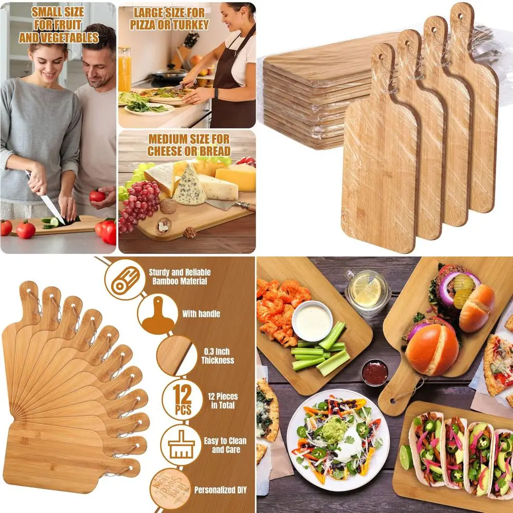 

Набор из 12 бамбуковых разделочных досок с ручками, 15x7 — идеальные большие кухонные разделочные доски для мамы, сервировки и подарков.
